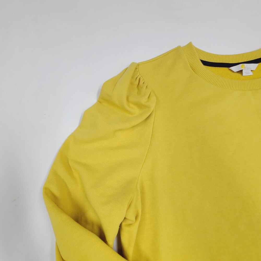 Boden Puff Sleeve Sweatshirt Mustard Yellow Ribbed Trim Feminine Casual 12 - Picture 7 of 13